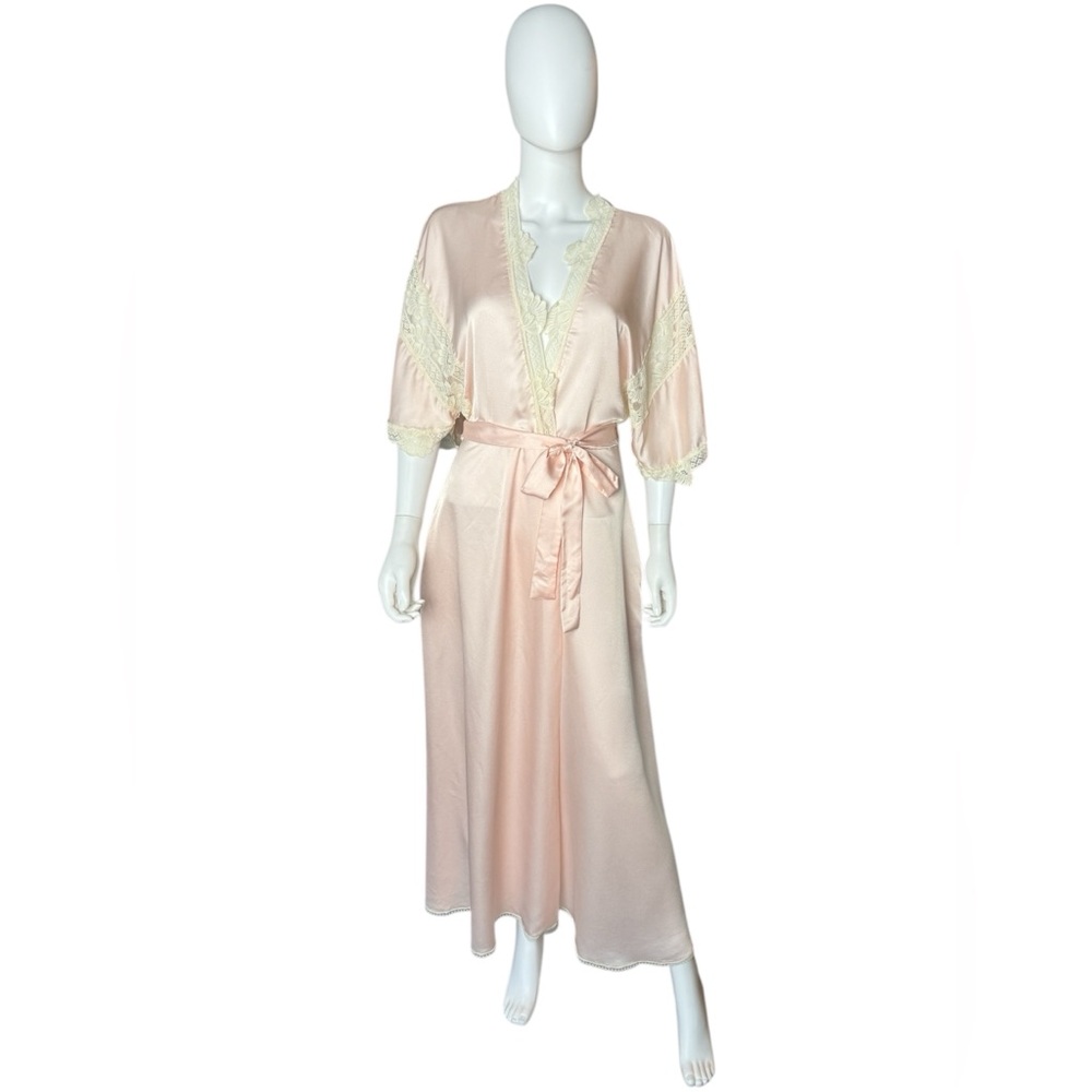 Vintage Miss Dior Soft Pink Satin Robe with Lace Accents